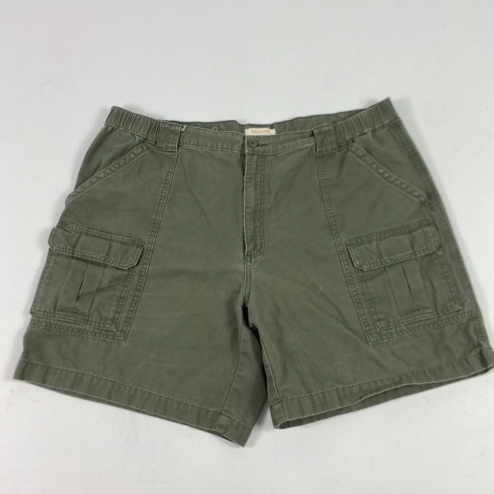Savane Cargo Shorts Mens Large Green Elastic Waist Utility‎ Pockets Casual